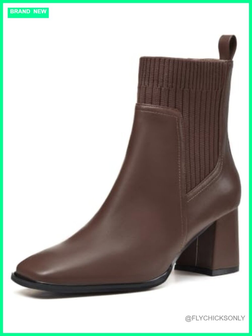 Faux Leather Slip On Ankle Booties Square Toe Chunky Block Heel